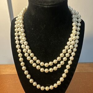 Vtg Long Strand Of Ivory Pearl Beads EUC Individual Knots 54"